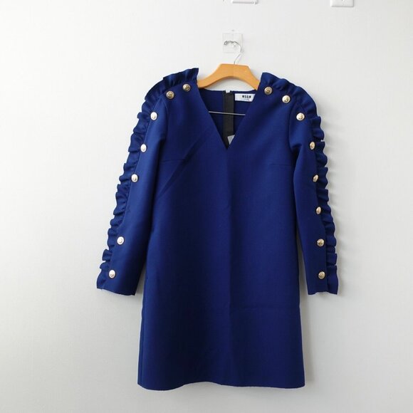 MSGM Dress 40 Small Navy Cocktail Studded High Shoulder Sailor Fun NWT $1,100 - Picture 3 of 16